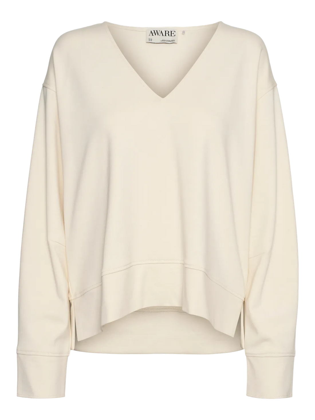 ORI V Neck Slouch Sweatshirt Top in Cream