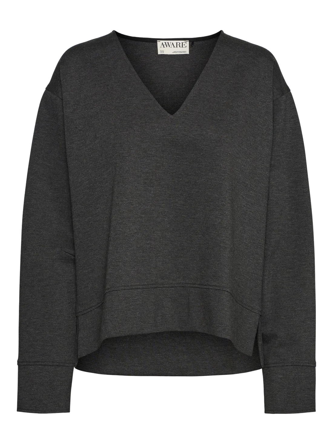 ORI V Neck Slouch Soft Sweatshirt Top in Dark Grey