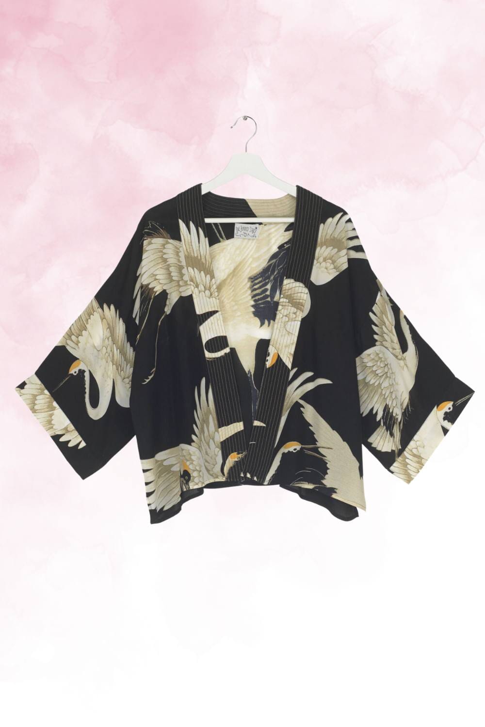 Black Stork Short Kimono in Crepe from The Black Collection by One Hundred Stars - CKIMSTBLK Kimonos One Hundred Stars