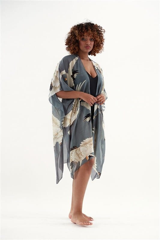 Stork Slate Grey Throwover Open Kimono - THRSTOSLA Kimonos One Hundred Stars