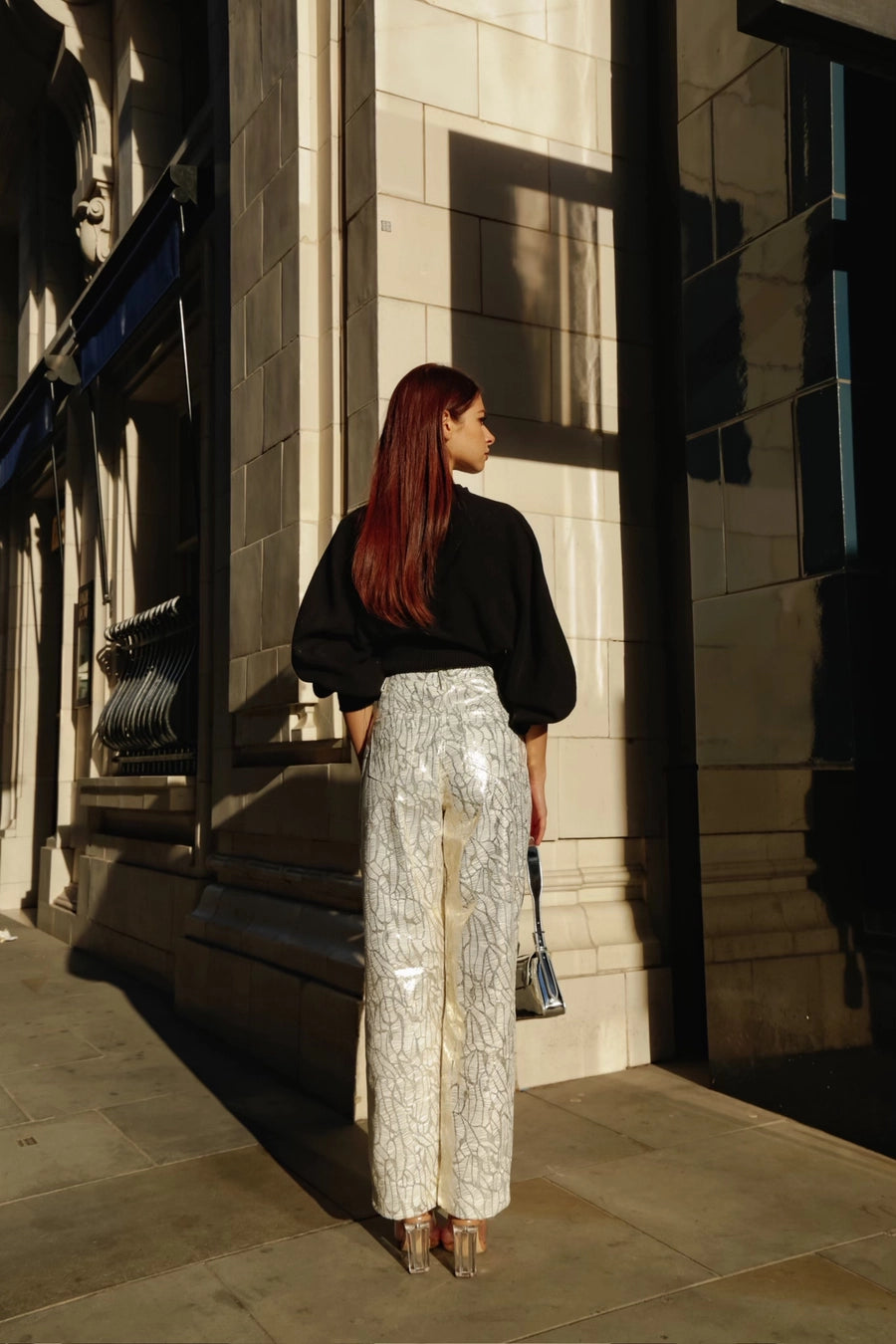 Lupe Straight Printed Metallic Trousers