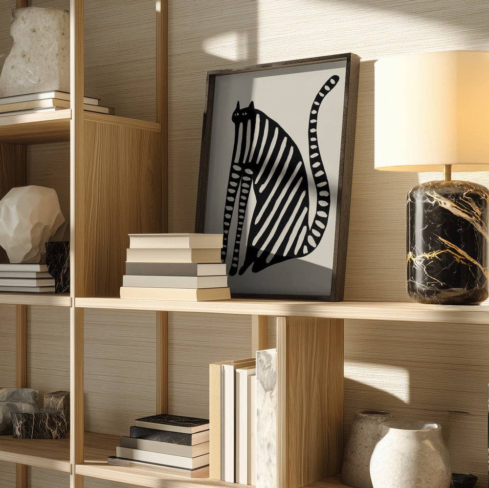 Striped Black Cat Art Print - Naive Decor