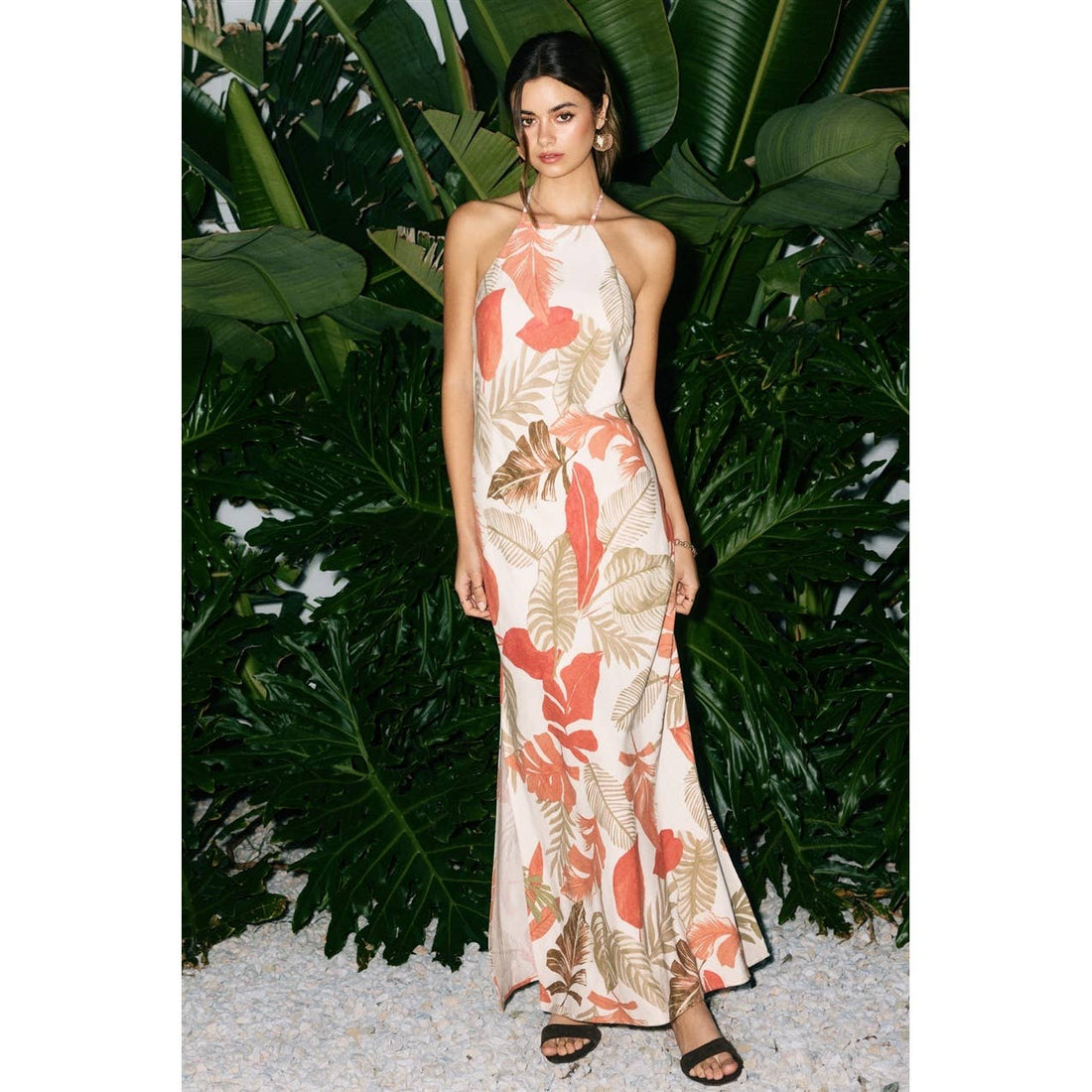 Island Blush Halter Neck Open Back Maxi Dress