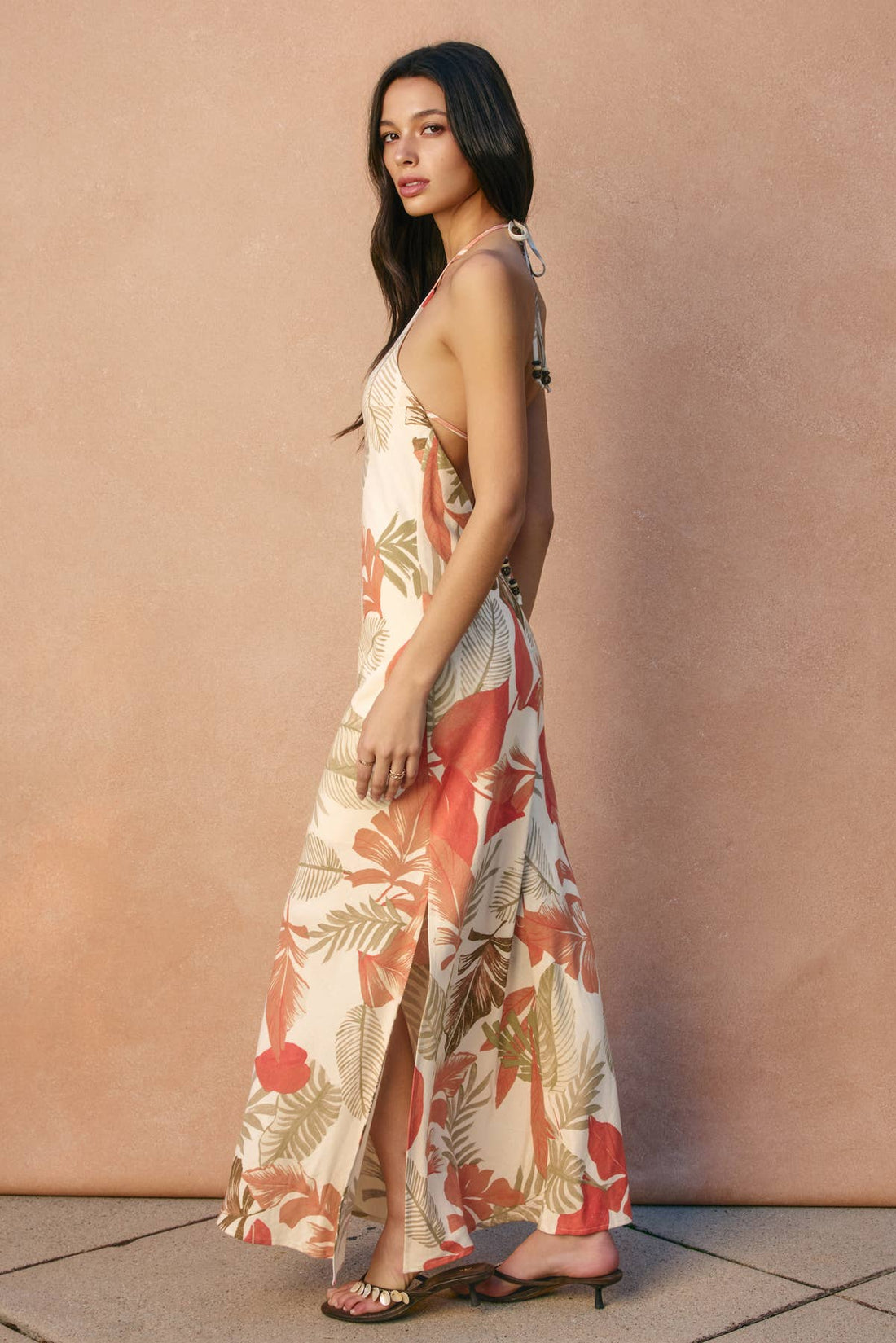 Island Blush Halter Neck Open Back Maxi Dress