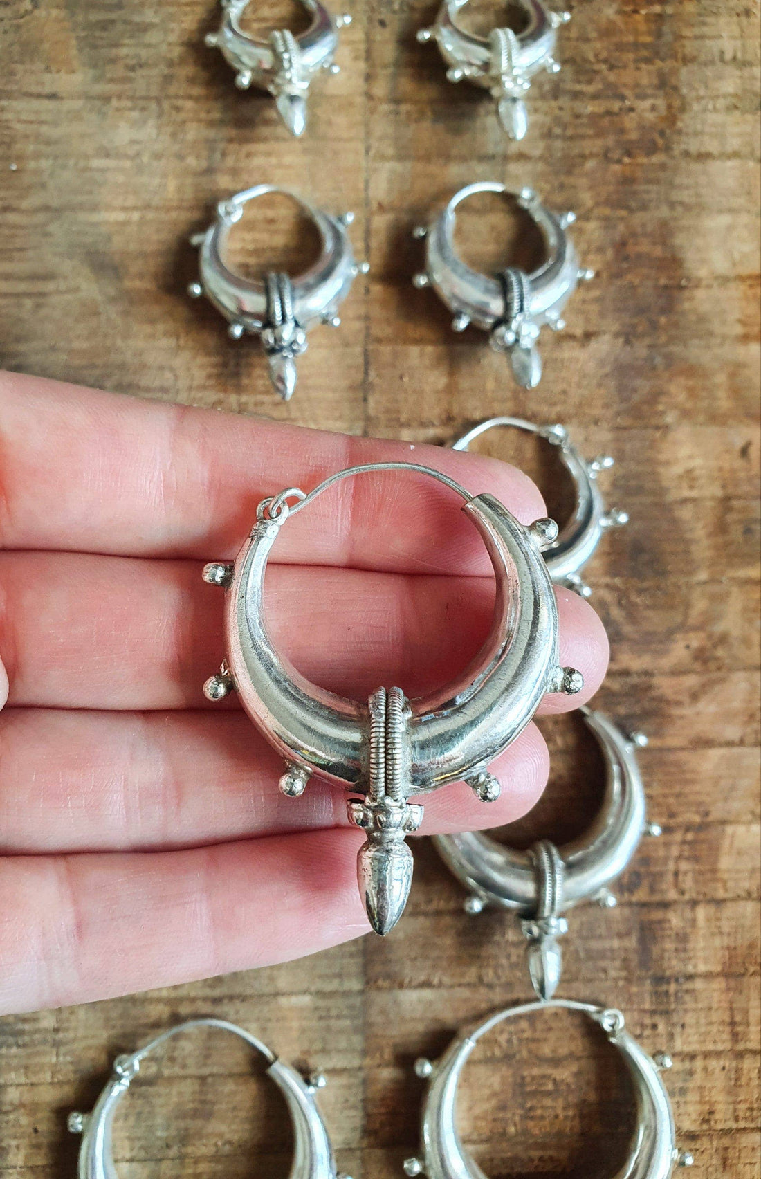 MARCIA SILVER Tribal Chunky Silver Spike Hoops