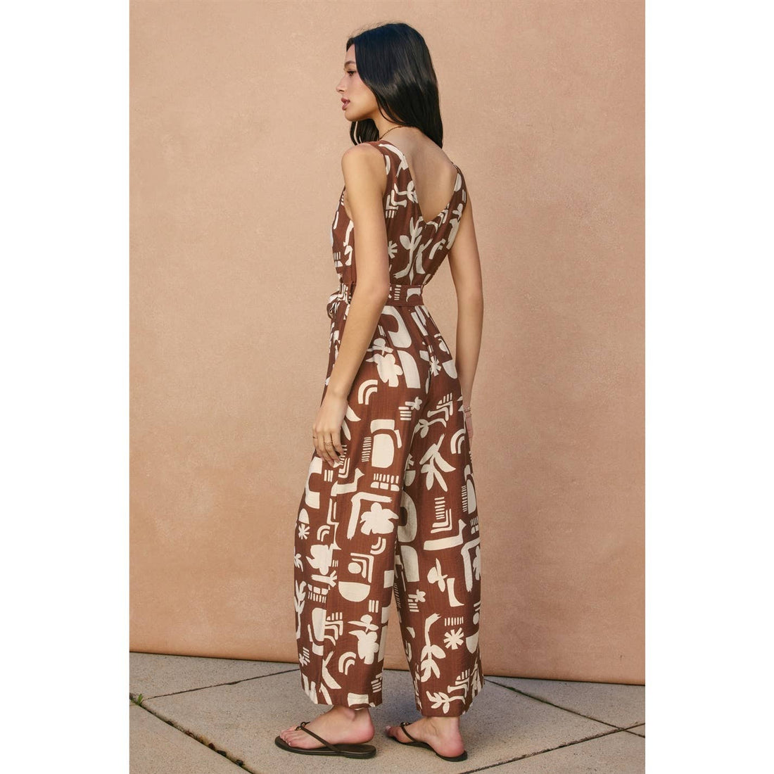 Sun & Clay Button Down Sash Belt Jumpsuit