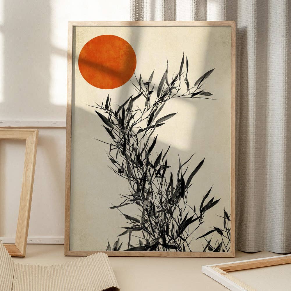 Bamboo and Orange Sun Art Print - Ink Japandi