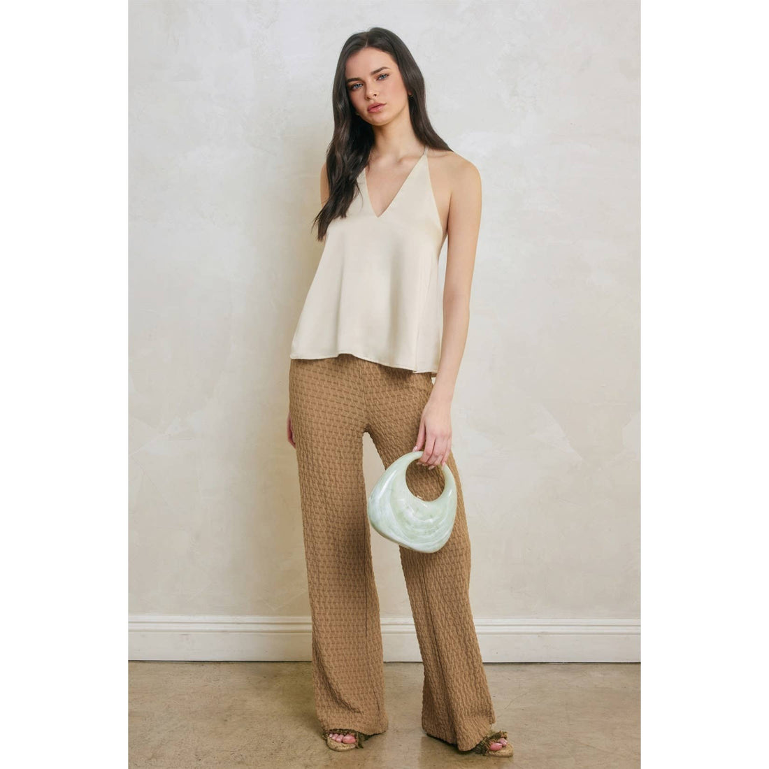 AMY Dull Satin Deep V Flared Top- 2 Colours Available