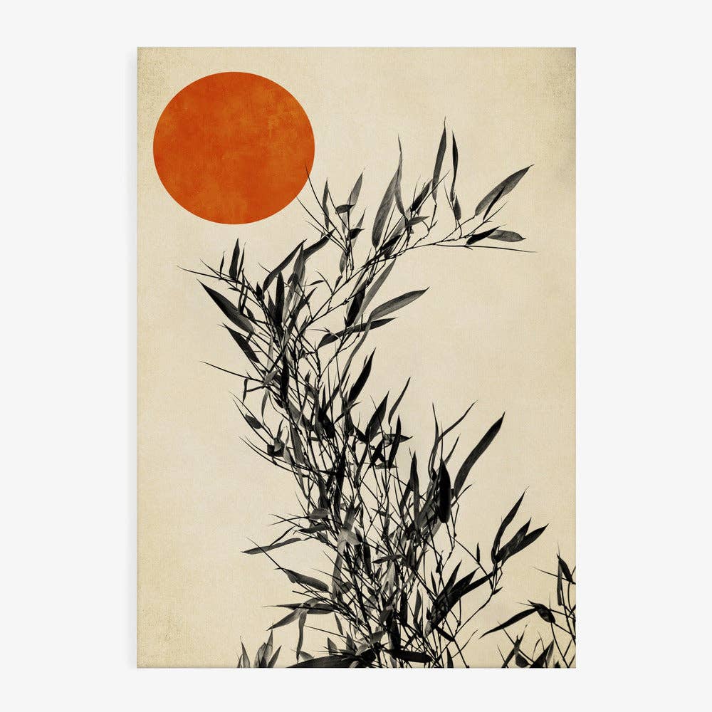 Bamboo and Orange Sun Art Print - Ink Japandi