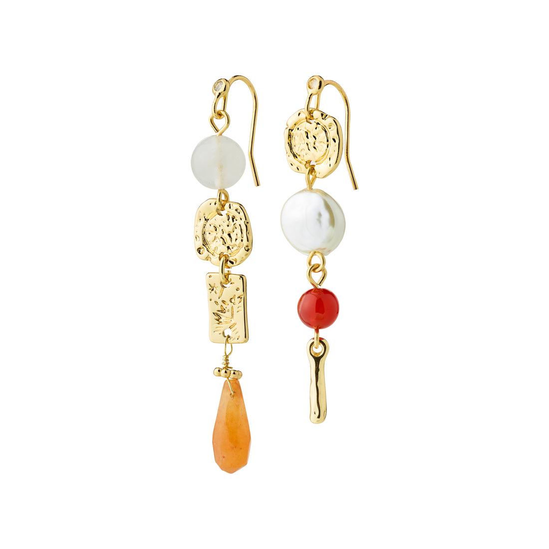 TRACE Drop Irregular Earrings in Gold with Red and Orange Beads