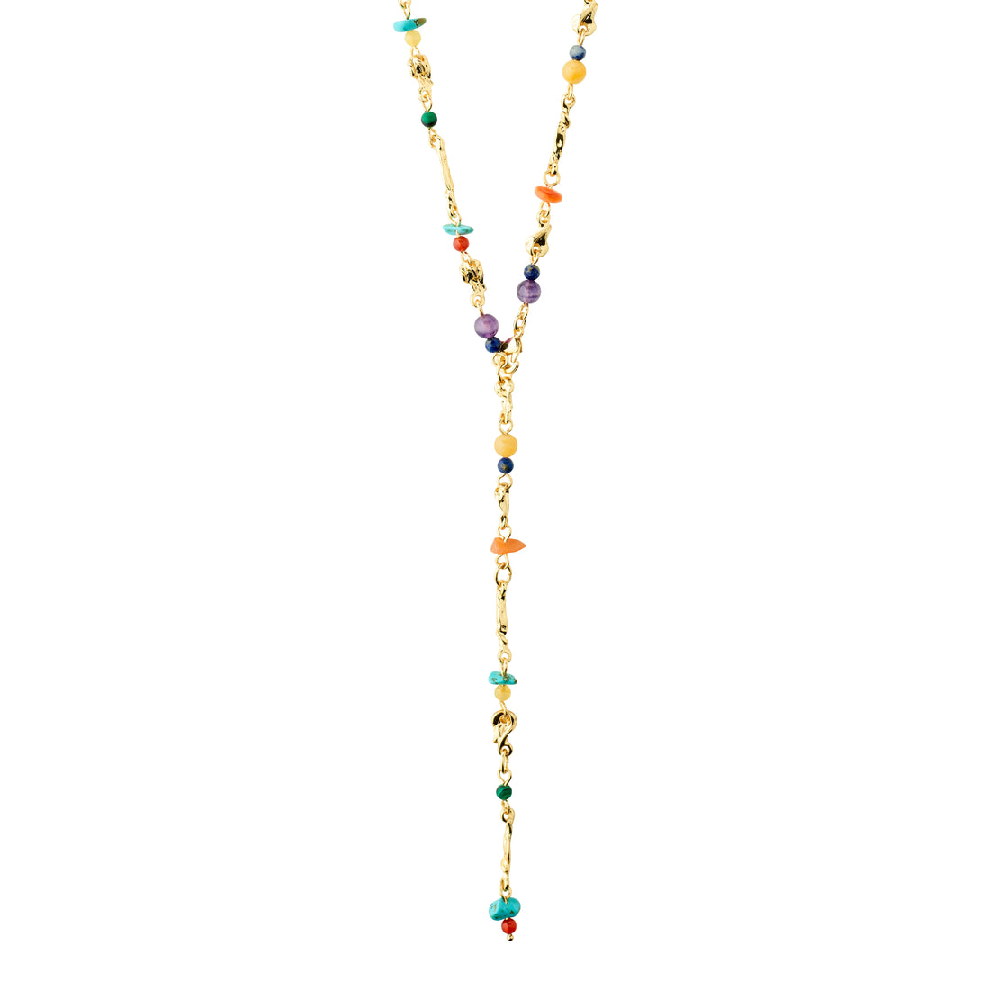 TRACE Necklace in Gold with Multicolour Rainbow Beads