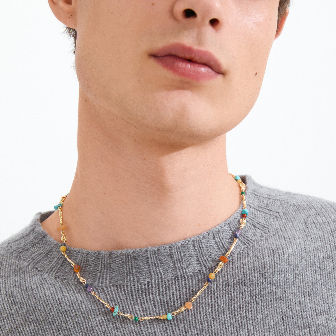 TRACE Necklace in Gold with Multicolour Rainbow Beads