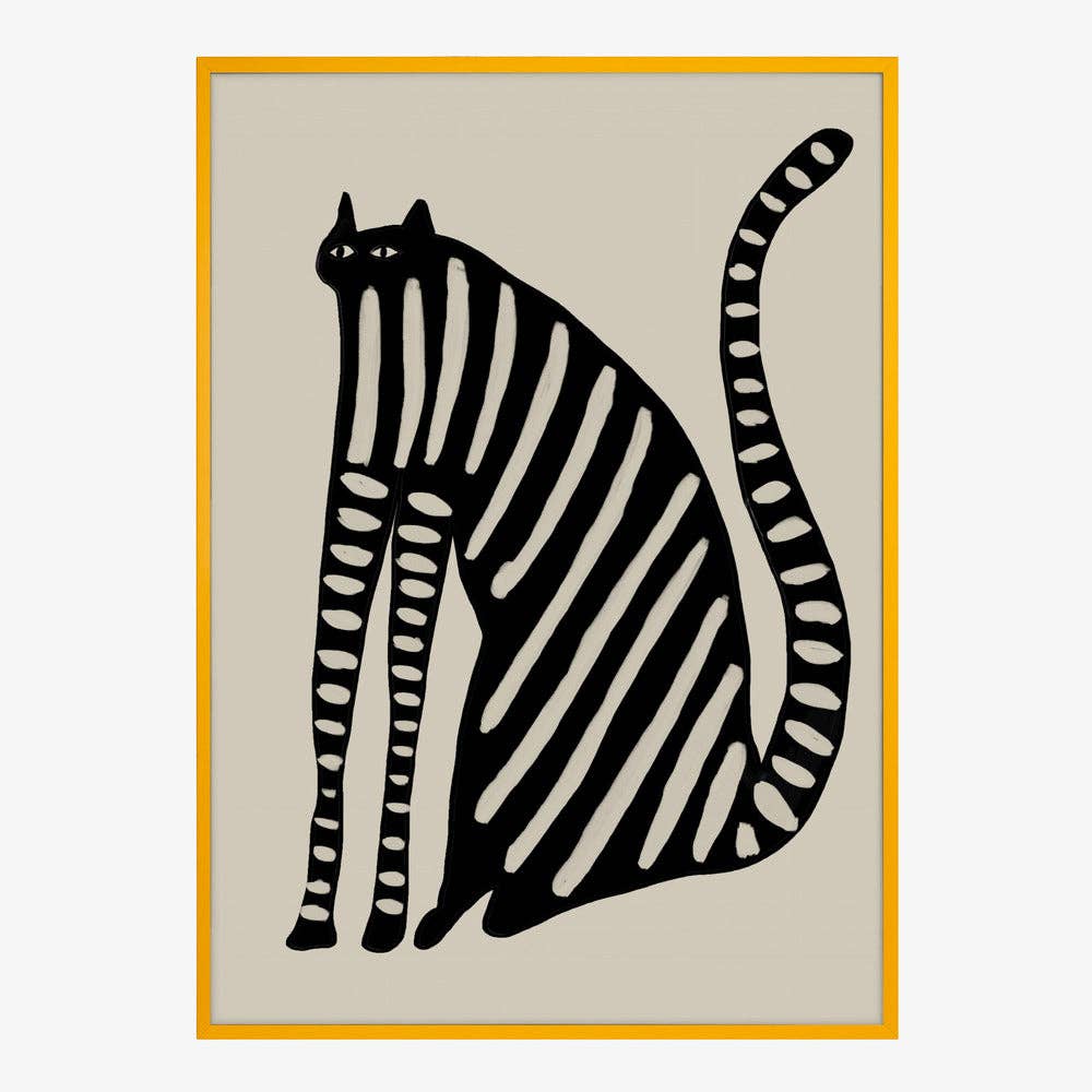 Striped Black Cat Art Print - Naive Decor