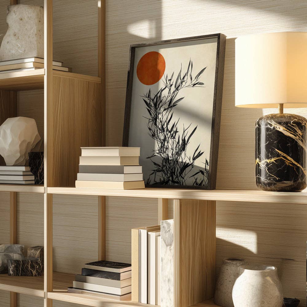 Bamboo and Orange Sun Art Print - Ink Japandi