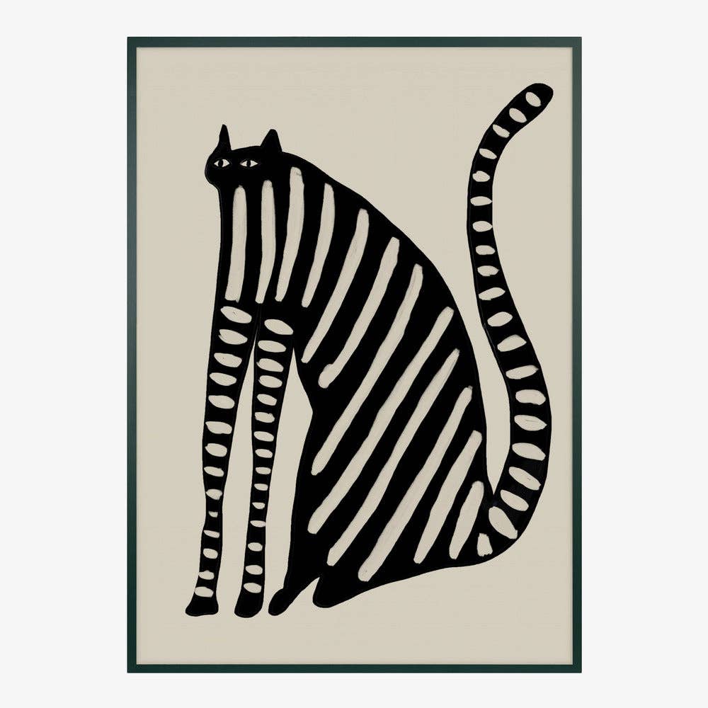 Striped Black Cat Art Print - Naive Decor