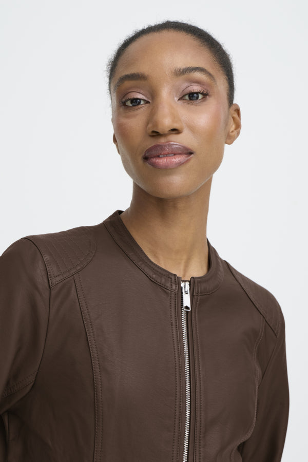 ACOM Vegan Leather Jacket in Chocolate Brown