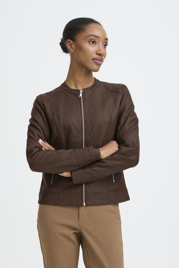 ACOM Vegan Leather Jacket in Chocolate Brown