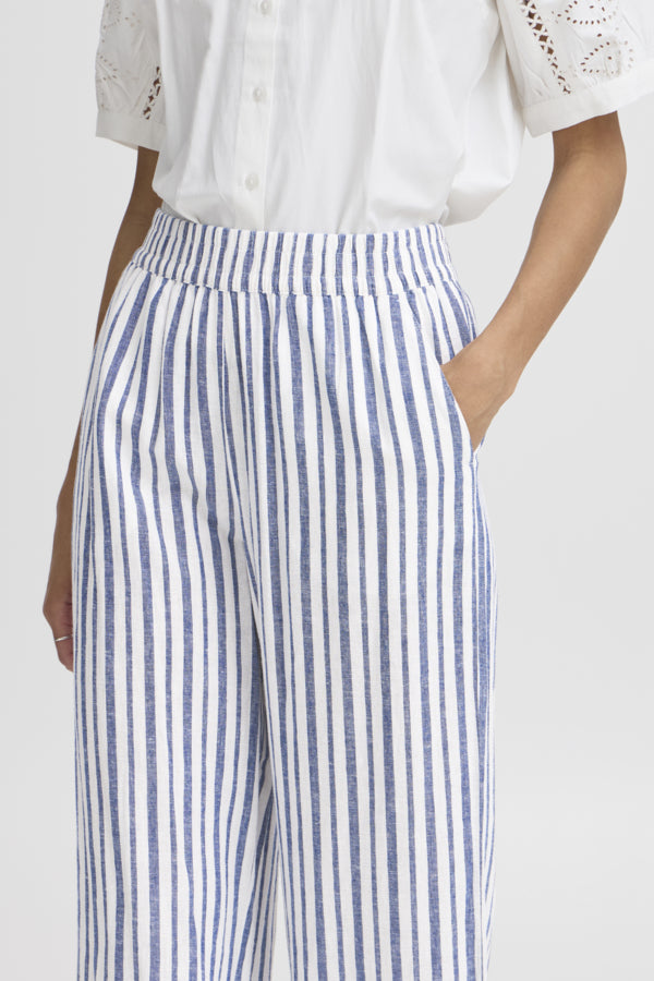 FALAKKA Linen Crop Trousers in Blue Stripe