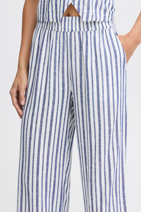 FALAKKA Linen Crop Trousers in Blue Stripe