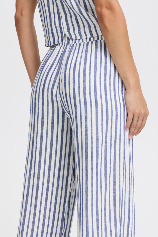 FALAKKA Linen Crop Trousers in Blue Stripe