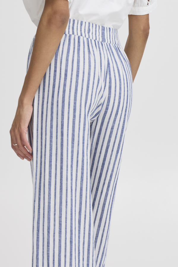 FALAKKA Linen Crop Trousers in Blue Stripe