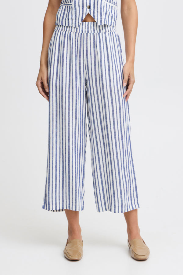FALAKKA Linen Crop Trousers in Blue Stripe