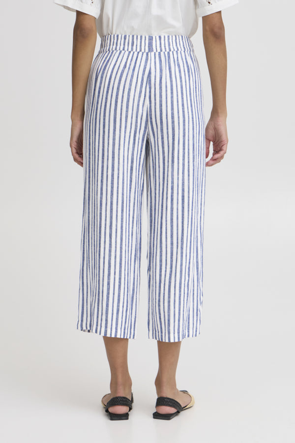 FALAKKA Linen Crop Trousers in Blue Stripe