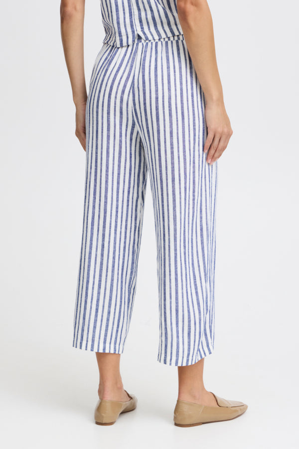 FALAKKA Linen Crop Trousers in Blue Stripe