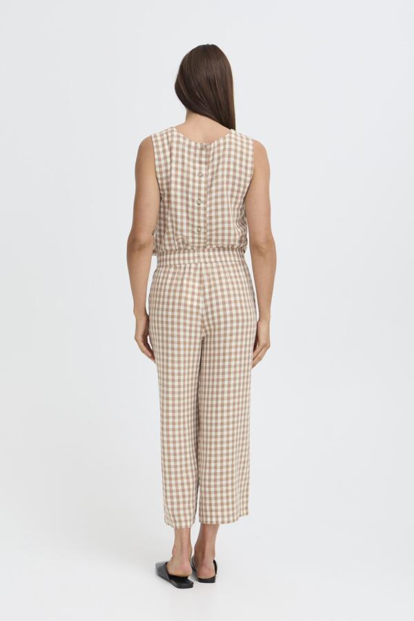 FALAKKA Linen Gingham Check Cropped Trousers in Brown