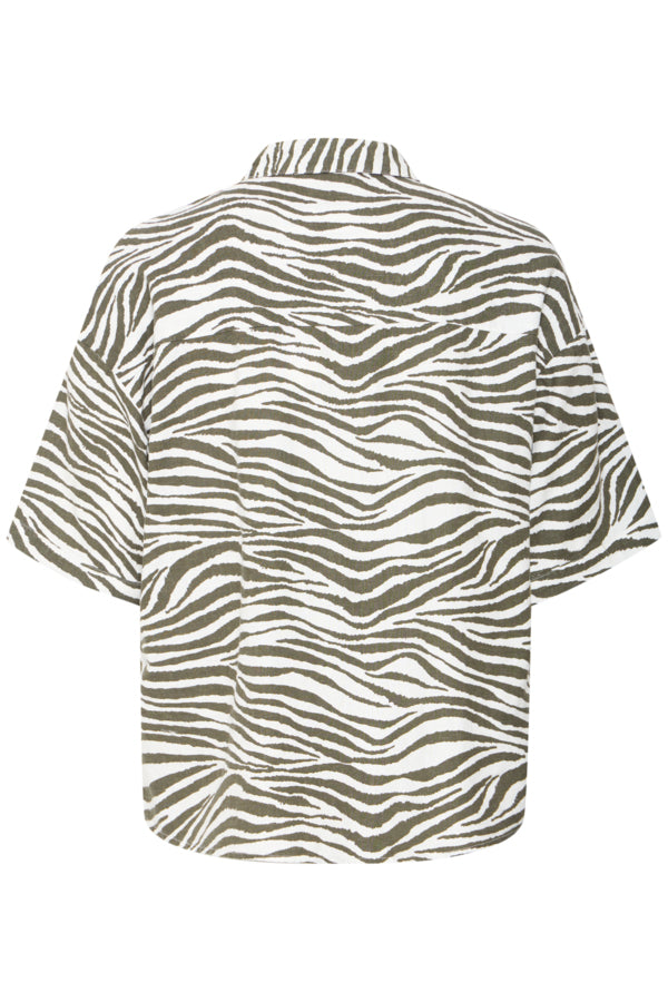 FALAKKA Linen Zebra Shirt in Khaki Olive Green