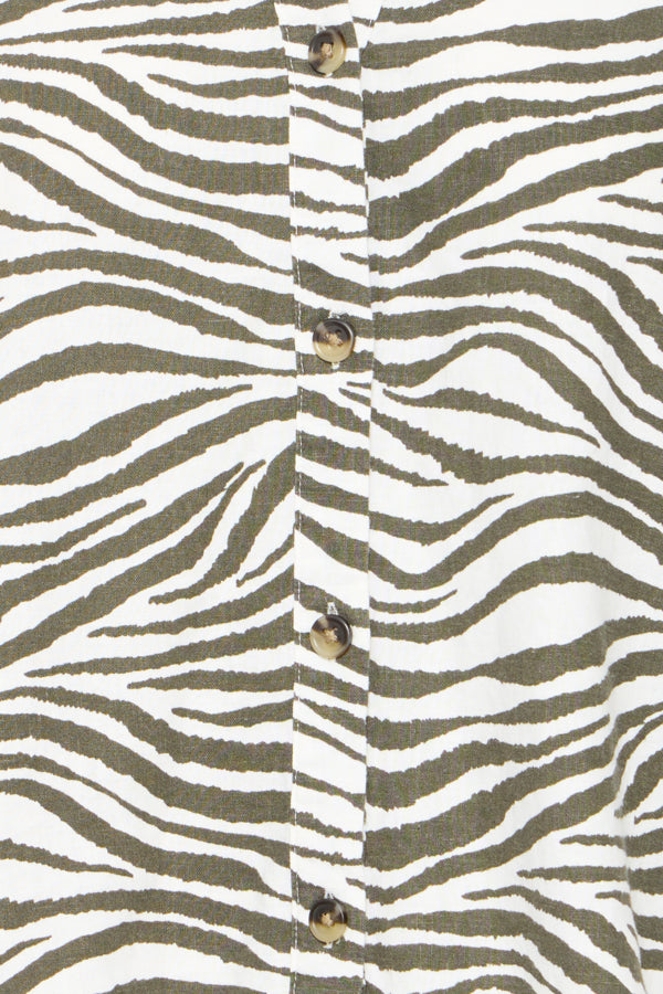 FALAKKA Linen Zebra Shirt in Khaki Olive Green