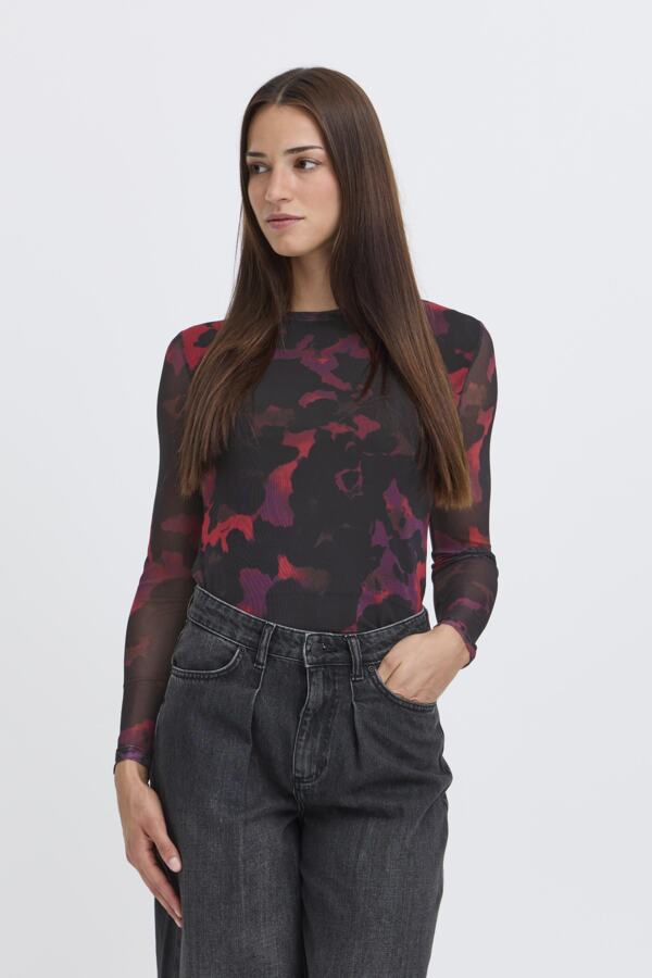 PALOMA Mesh Top in Red Barbados Print