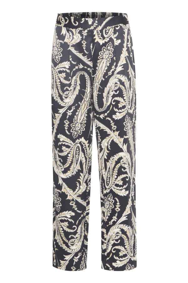 FLAIR Paisley Silk Feel Trousers in Monochrome