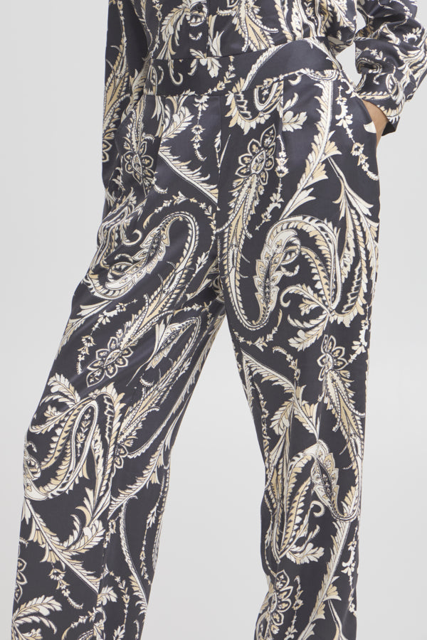 FLAIR Paisley Silk Feel Trousers in Monochrome