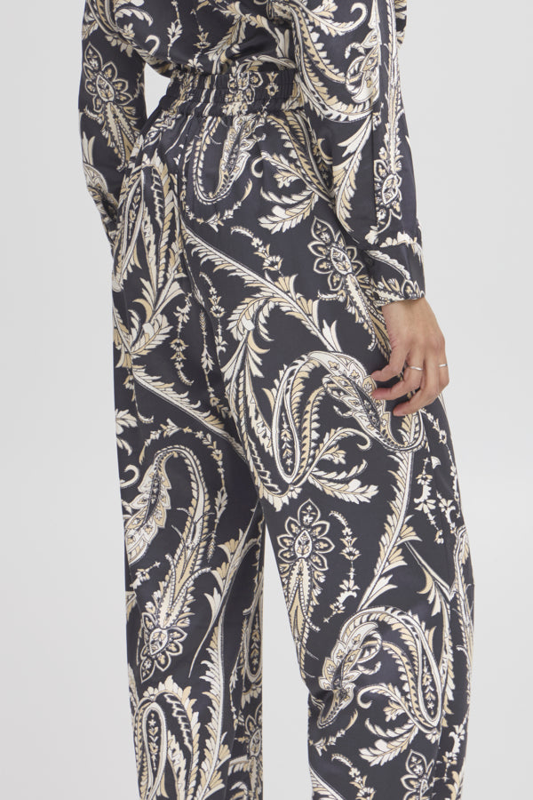 FLAIR Paisley Silk Feel Trousers in Monochrome