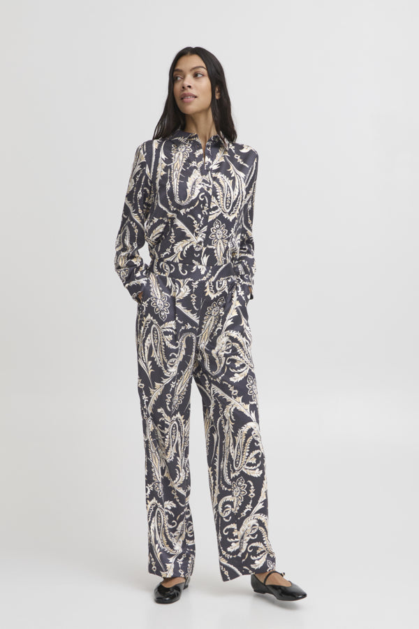 FLAIR Paisley Silk Feel Trousers in Monochrome