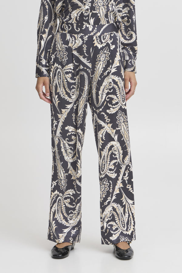 FLAIR Paisley Silk Feel Trousers in Monochrome