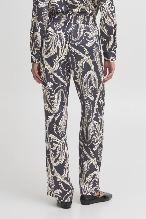 FLAIR Paisley Silk Feel Trousers in Monochrome