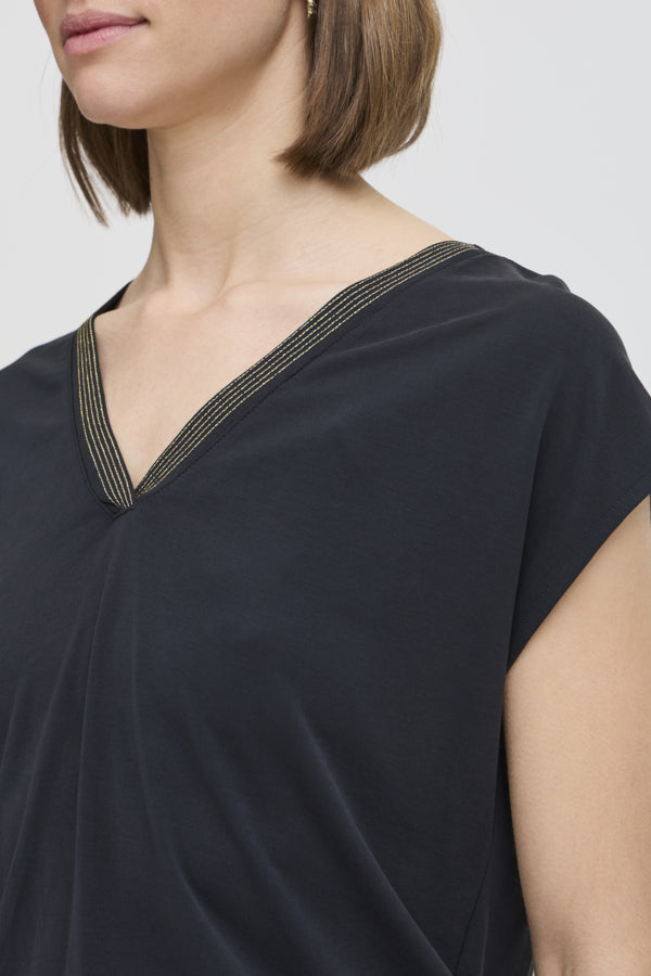 PERL V Neck Tee in Black