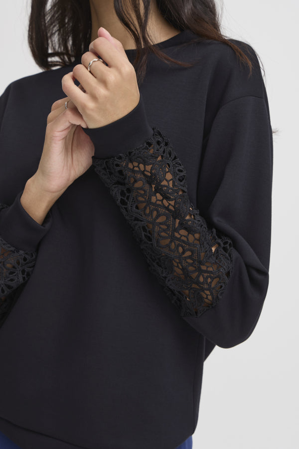 BANA 1 Lace Panel Sweatshirt in Black