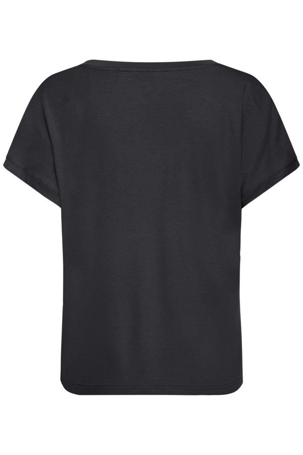 SELITA Silky Front V Neck Short Sleeve Tee in Black