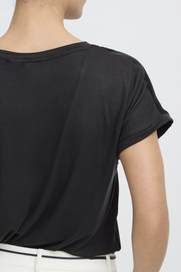 SELITA Silky Front V Neck Short Sleeve Tee in Black