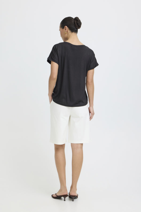 SELITA Silky Front V Neck Short Sleeve Tee in Black
