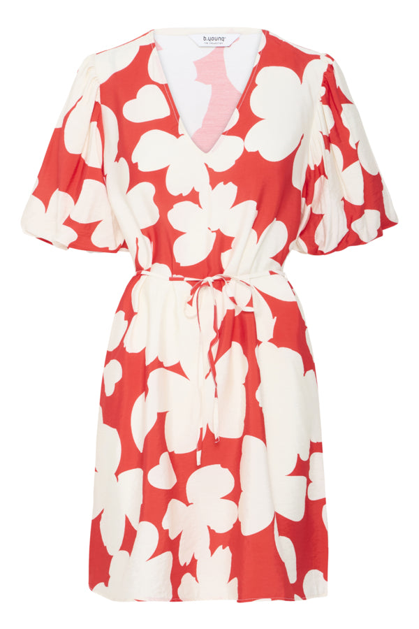 IBINE 6 Short Summer Dress in Red Flame Flower Print
