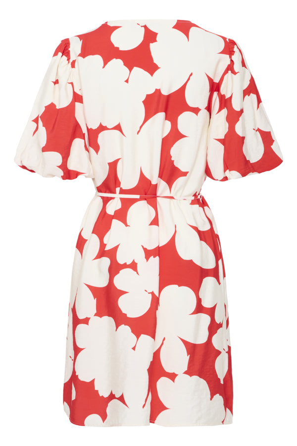 IBINE 6 Short Summer Dress in Red Flame Flower Print