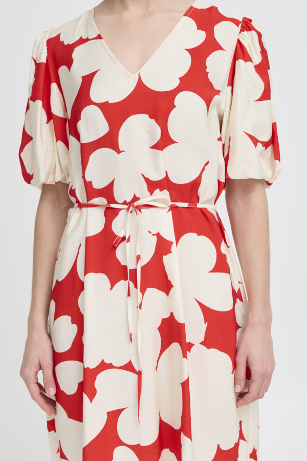 IBINE 6 Short Summer Dress in Red Flame Flower Print