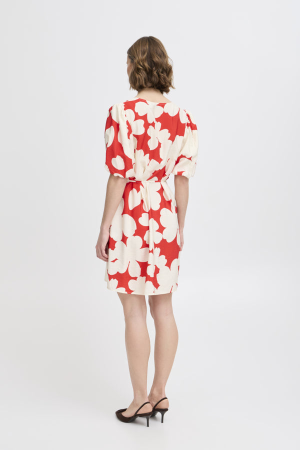 IBINE 6 Short Summer Dress in Red Flame Flower Print