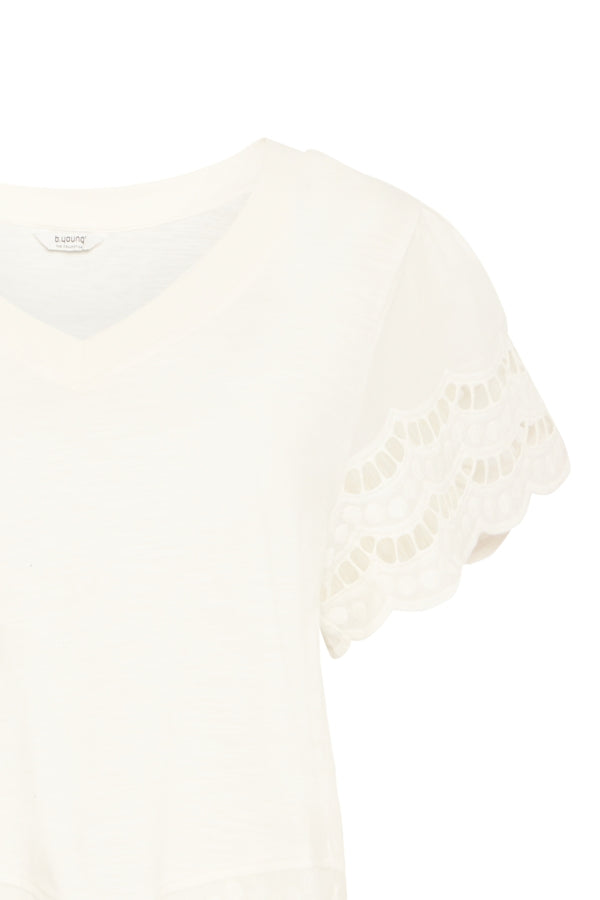 Palora White Cotton Tee With Scalloped Lace details