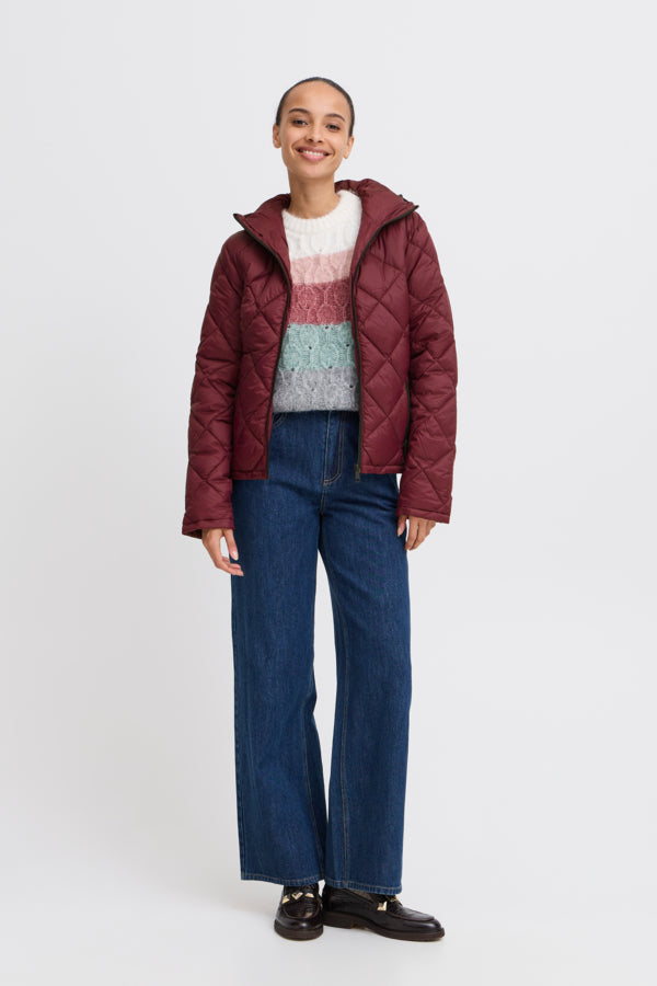 BERTA Hooded Short Puffer Jacket in Burgundy Wine