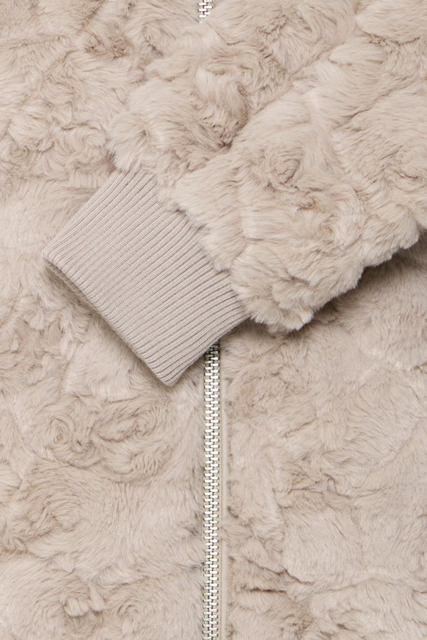 ANIKEA Cropped Faux Fur Teddy Bomber in Natural String